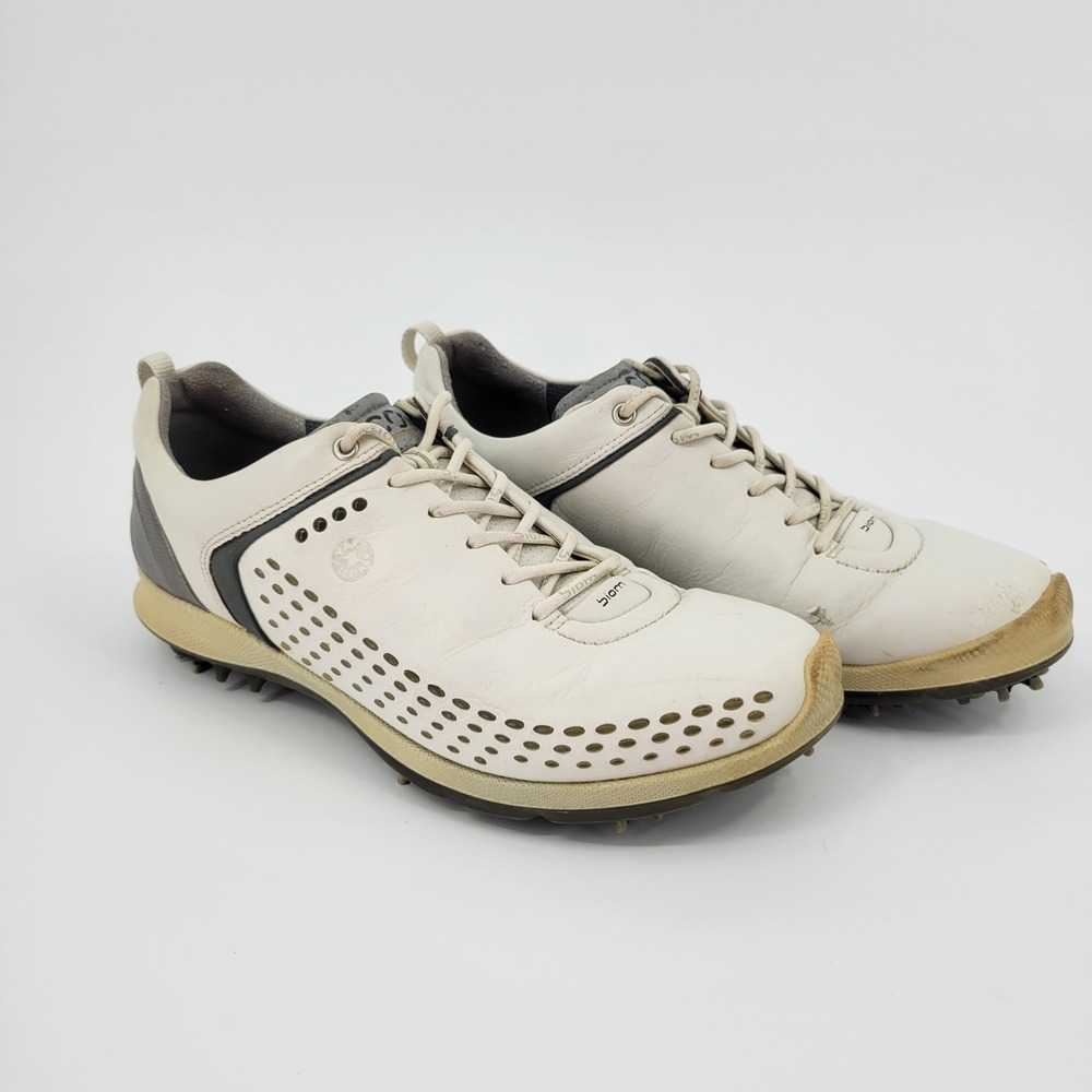Ecco Biom Golf Shoes Cleats Mens 42 EU 8.5 US White Yak Leather Spiked